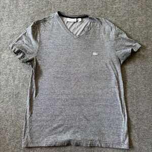 Lacoste Shirt Size M/4 Grey Striped Cotton Peru Regular Fit V Neck